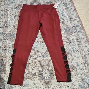 NWT POP Fit Maroon and Black Crisscross Leggings